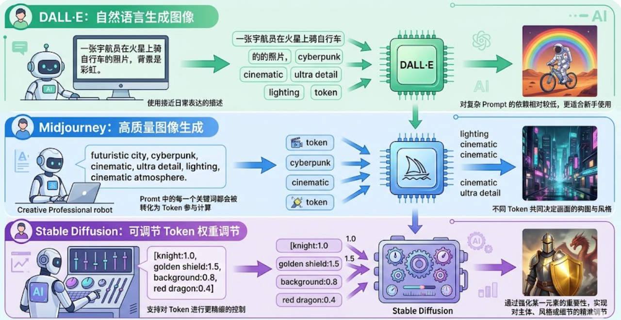 图像生成类AI工具中,Token词元,会以不同权重影响图像